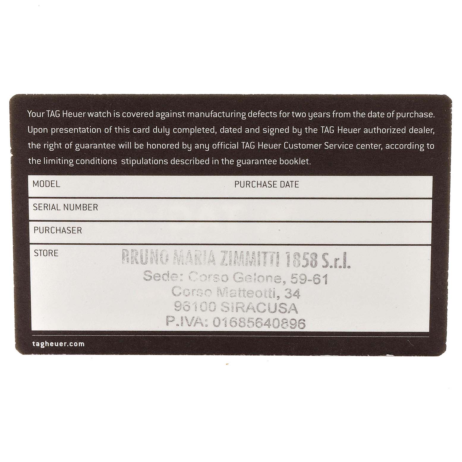 This image shows a Tag Heuer Aquaracer CAY111B.BA0927 Men
s Stainless Steel Blue Dial CAY111B.BA0927 Men
s Stainless Steel Blue Dial warranty card displayed flat.