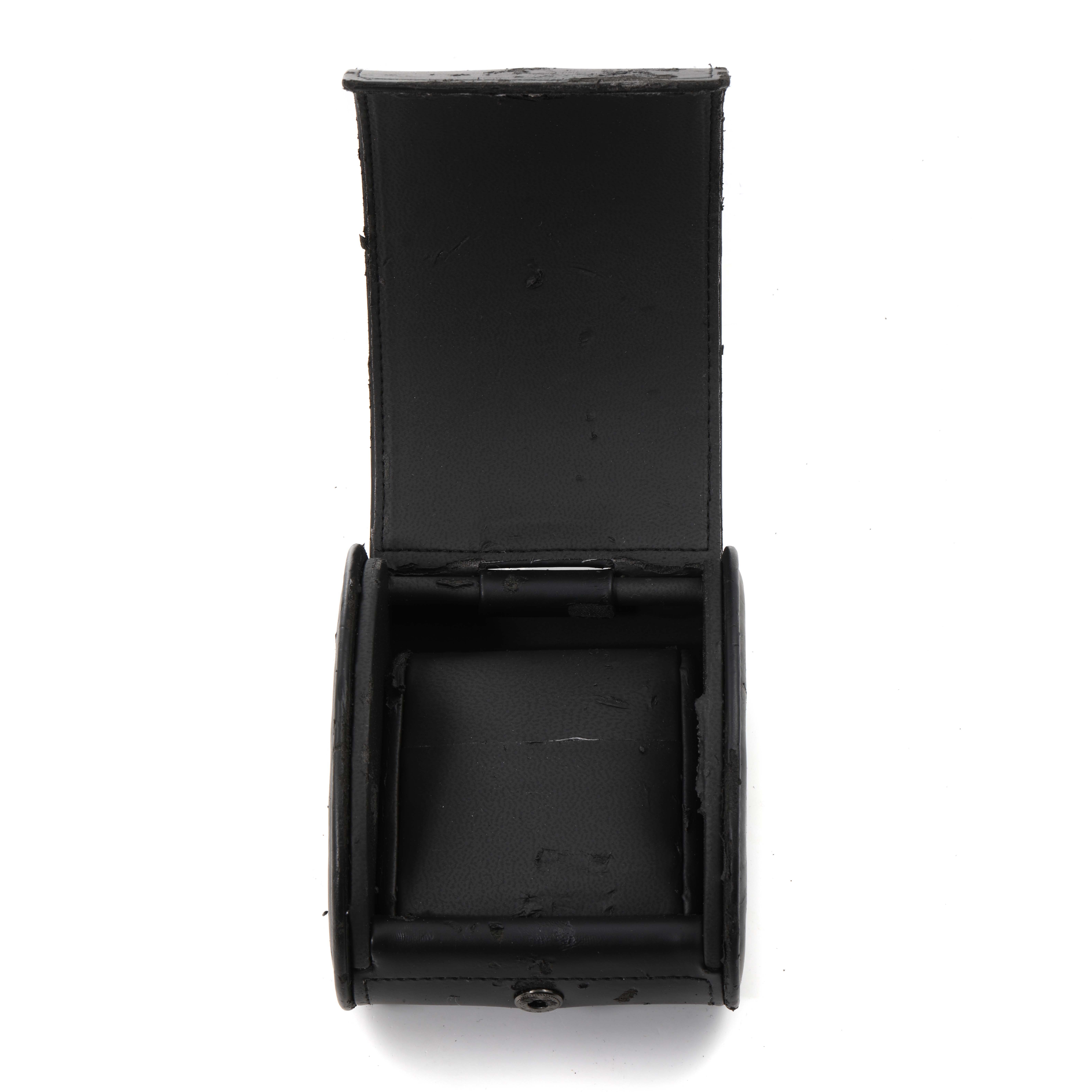 This image shows an open black leather case for a Breitling Superocean A13340 Men's Stainless Steel Blue Dial A13340 Men's Stainless Steel Blue Dial watch from a top-down angle.