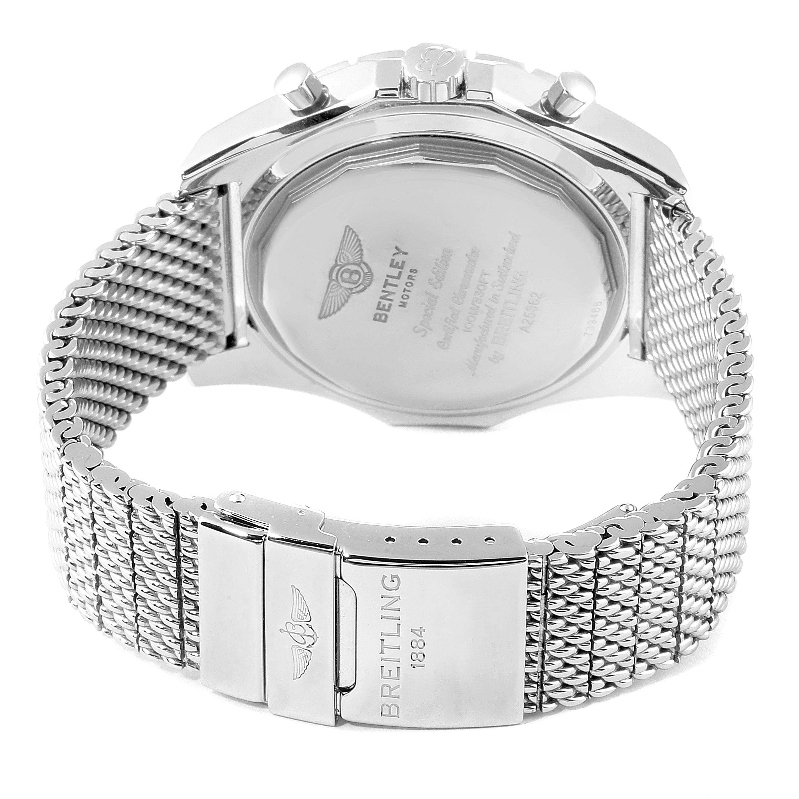 The image shows the back of a Bentley model by Breitling, displaying the case back, bracelet, and clasp.