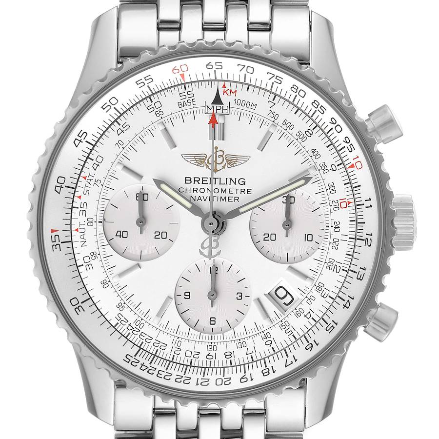 Breitling Navitimer Chronograph Silver Dial Steel Mens Watch A23322c Box Papers SwissWatchExpo