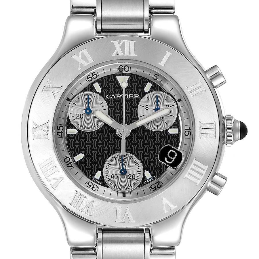 Cartier Must 21 Chronoscaph Black Dial Steel Mens Watch W10172T2 SwissWatchExpo