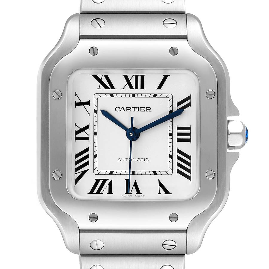 Cartier Santos Silver Dial Medium Steel Mens Watch WSSA0029 Unworn SwissWatchExpo