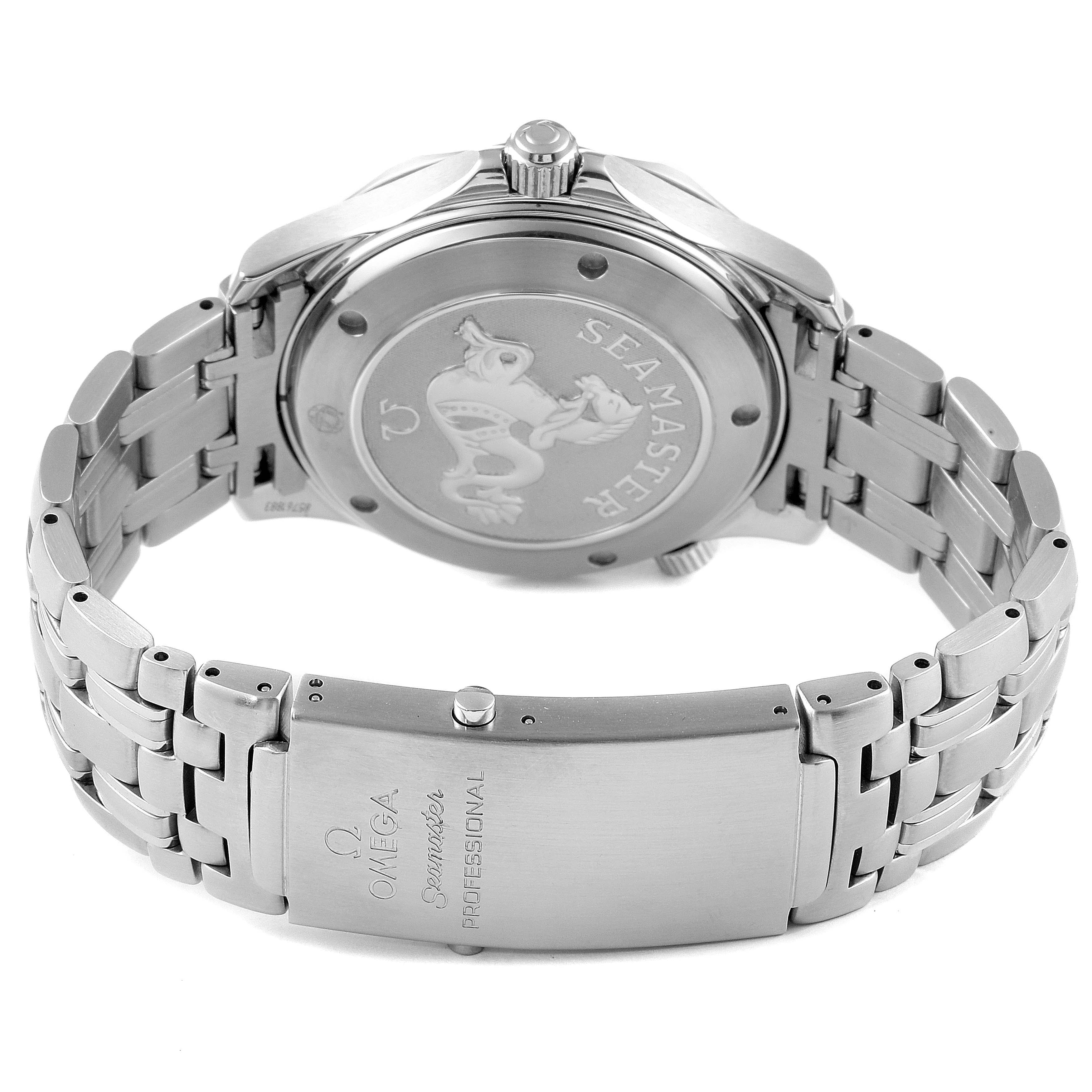 This image shows the back case and stainless steel bracelet of an Omega Seamaster 212.30.41.20.01.002 Men
s Stainless Steel Black Dial 212.30.41.20.01.002 Men
s Stainless Steel Black Dial watch.