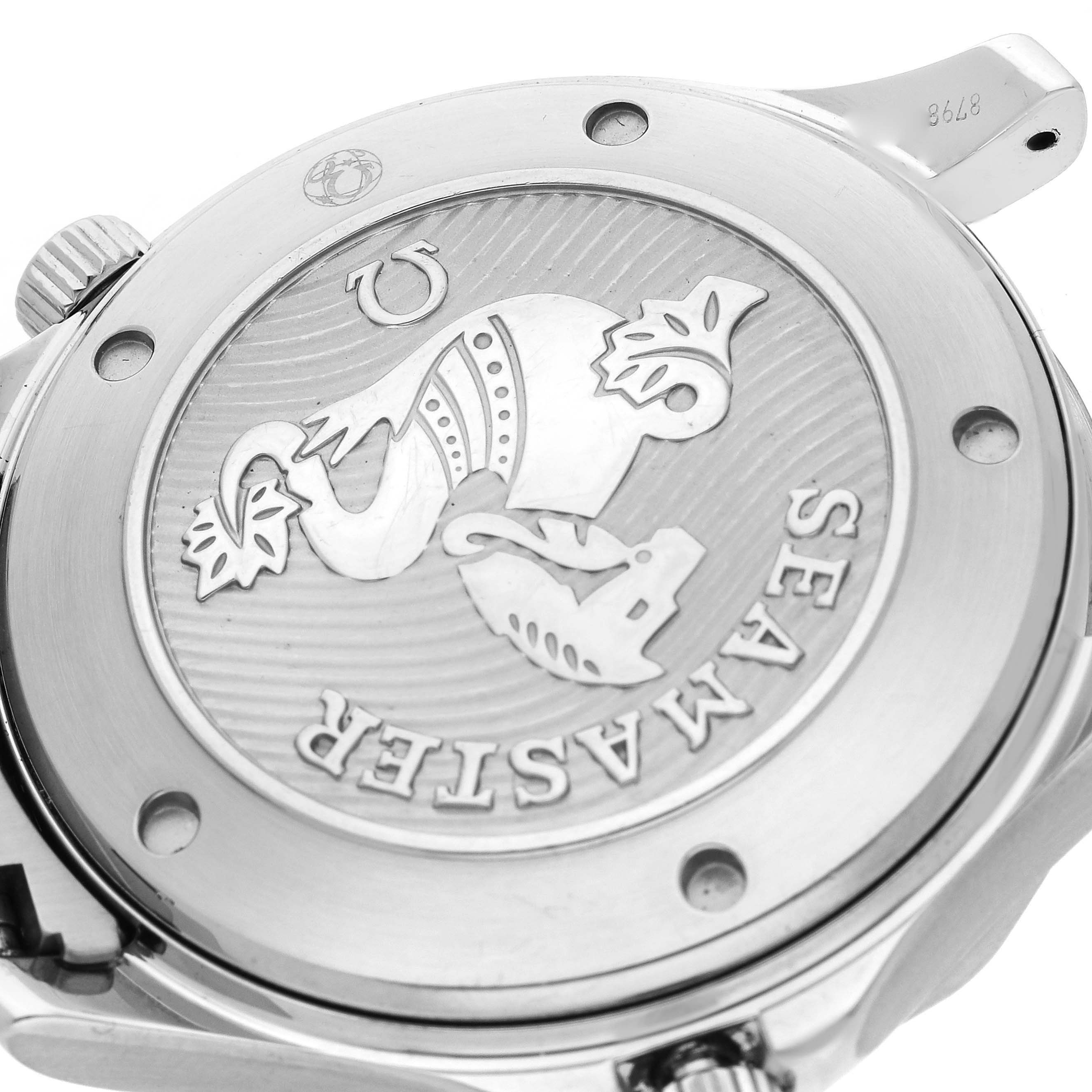 The image shows the back case of an Omega Seamaster 212.30.41.20.01.003 Men
s Stainless Steel Black Dial 212.30.41.20.01.003 Men
s Stainless Steel Black Dial, featuring the engraved emblem and brand name.