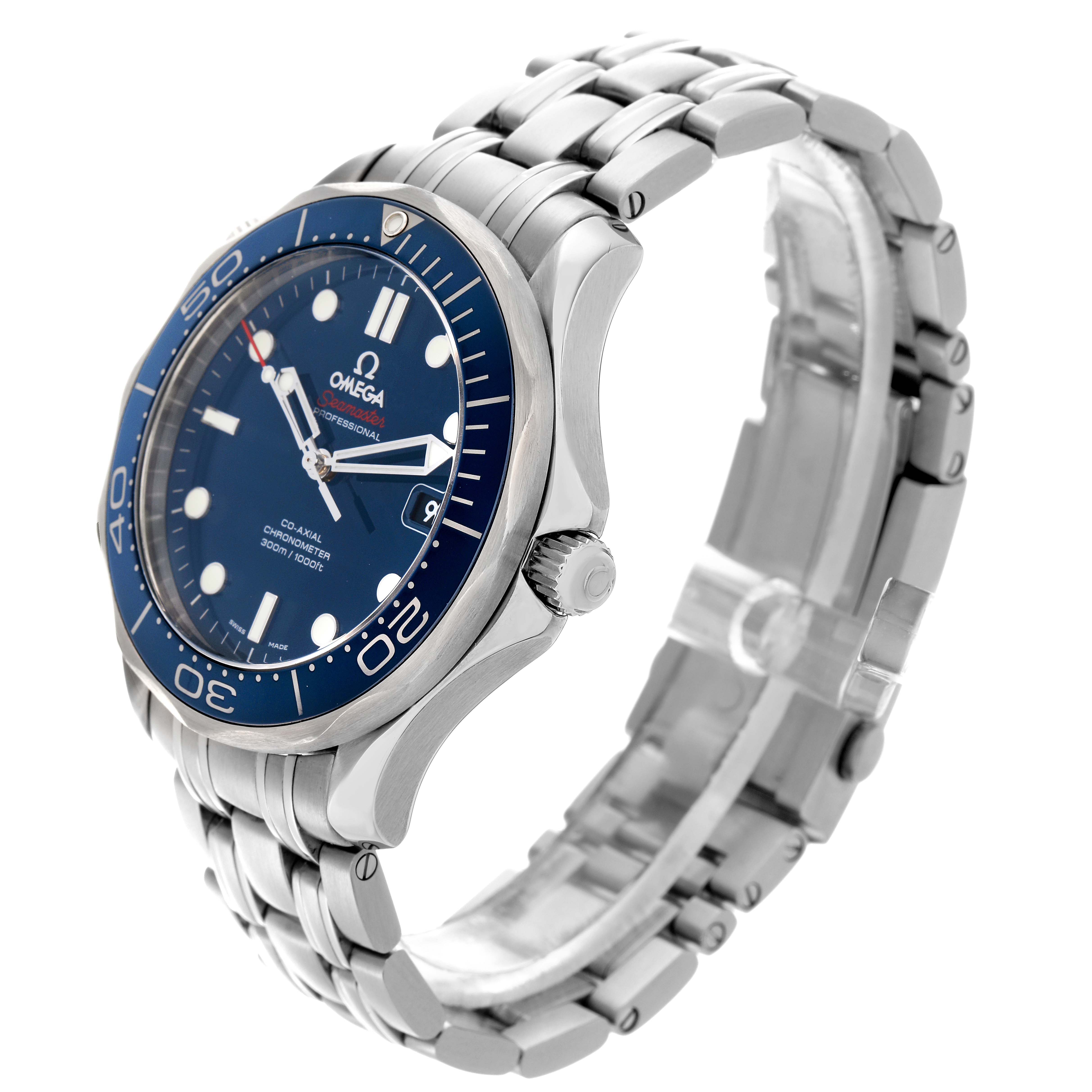 The Omega Seamaster 212.30.41.20.03.001 Men
s Stainless Steel Blue Dial 212.30.41.20.03.001 Men
s Stainless Steel Blue Dial watch is shown at a three-quarter angle, displaying the face, bezel, crown, and bracelet.