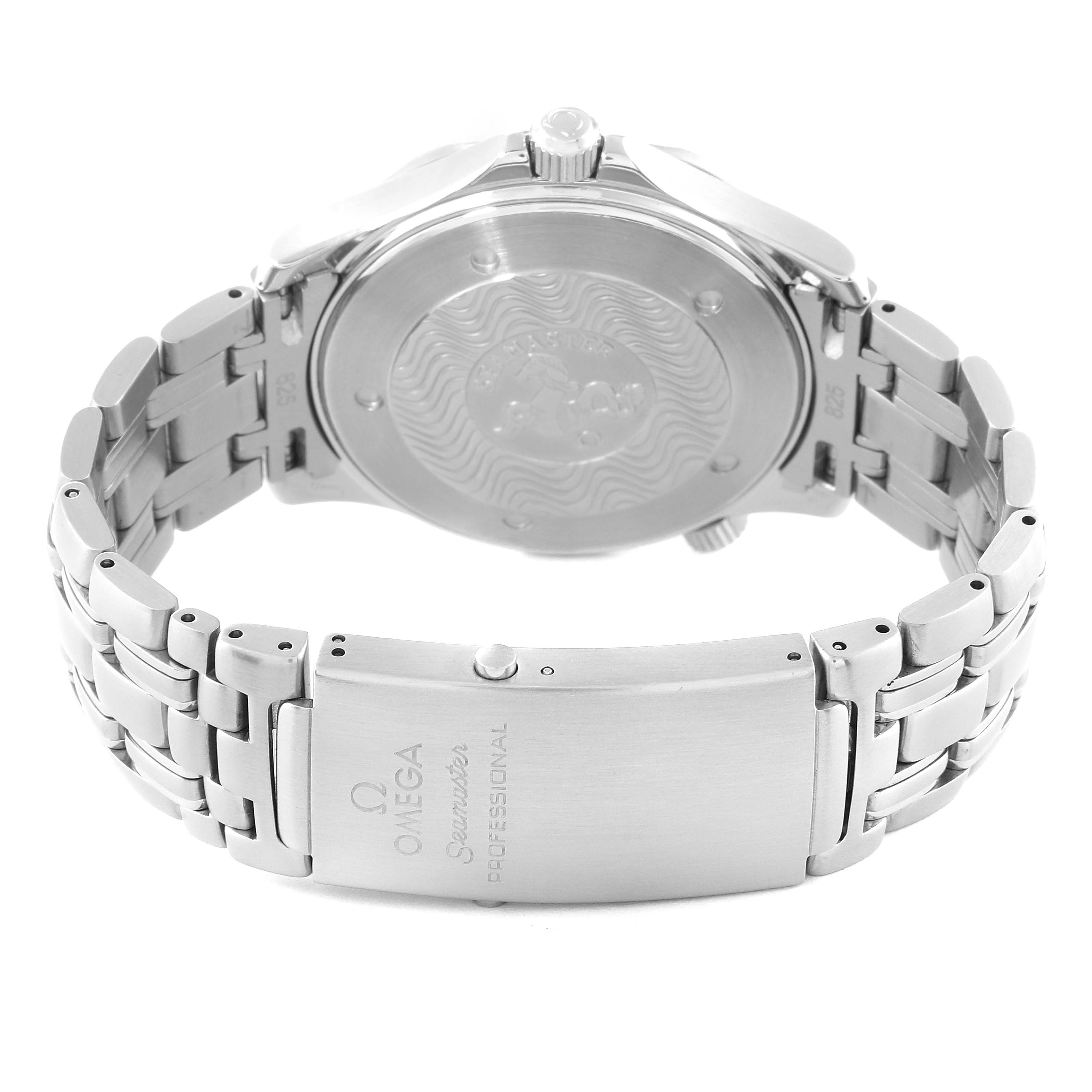 The image shows the back case and clasp of the Omega Seamaster 2541.80.00 Men's Stainless Steel Blue Dial 2541.80.00 Men's Stainless Steel Blue Dial watch.