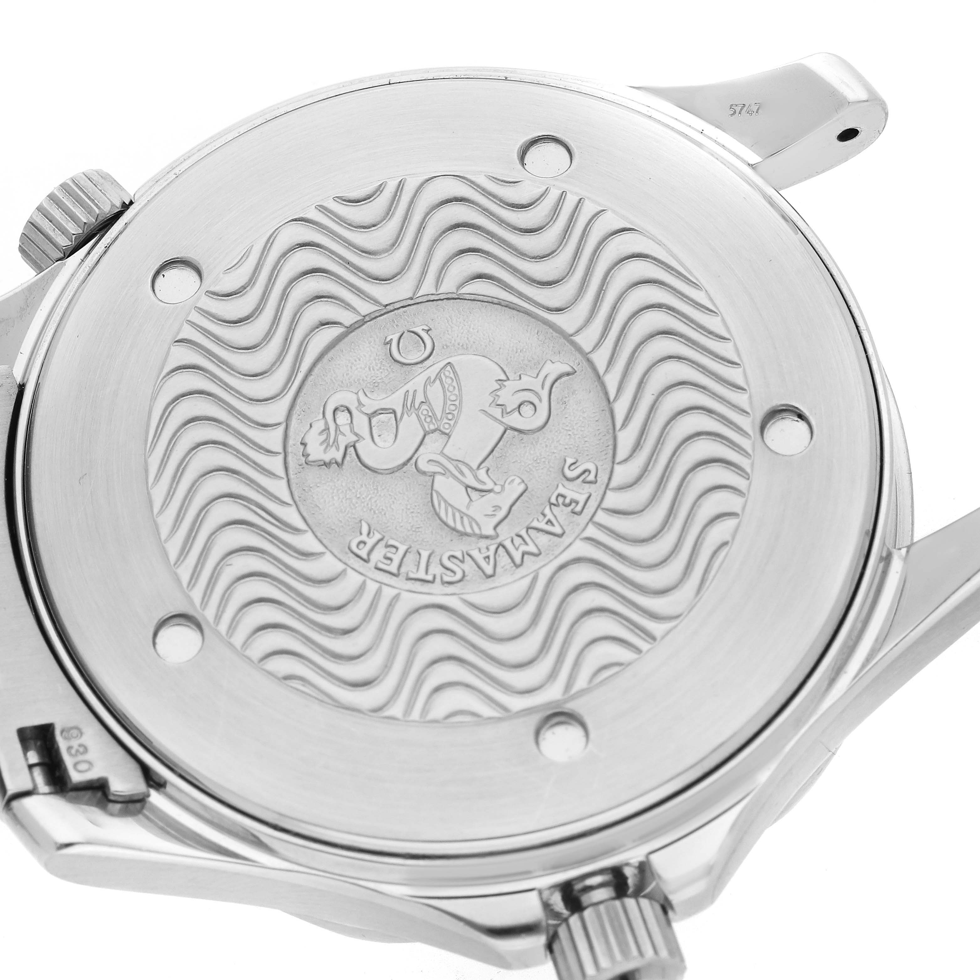 The image shows the case back of the Omega Seamaster 2265.80.00 Men
s Stainless Steel Blue Dial 2265.80.00 Men
s Stainless Steel Blue Dial watch, featuring the engraved logo and wavy pattern.