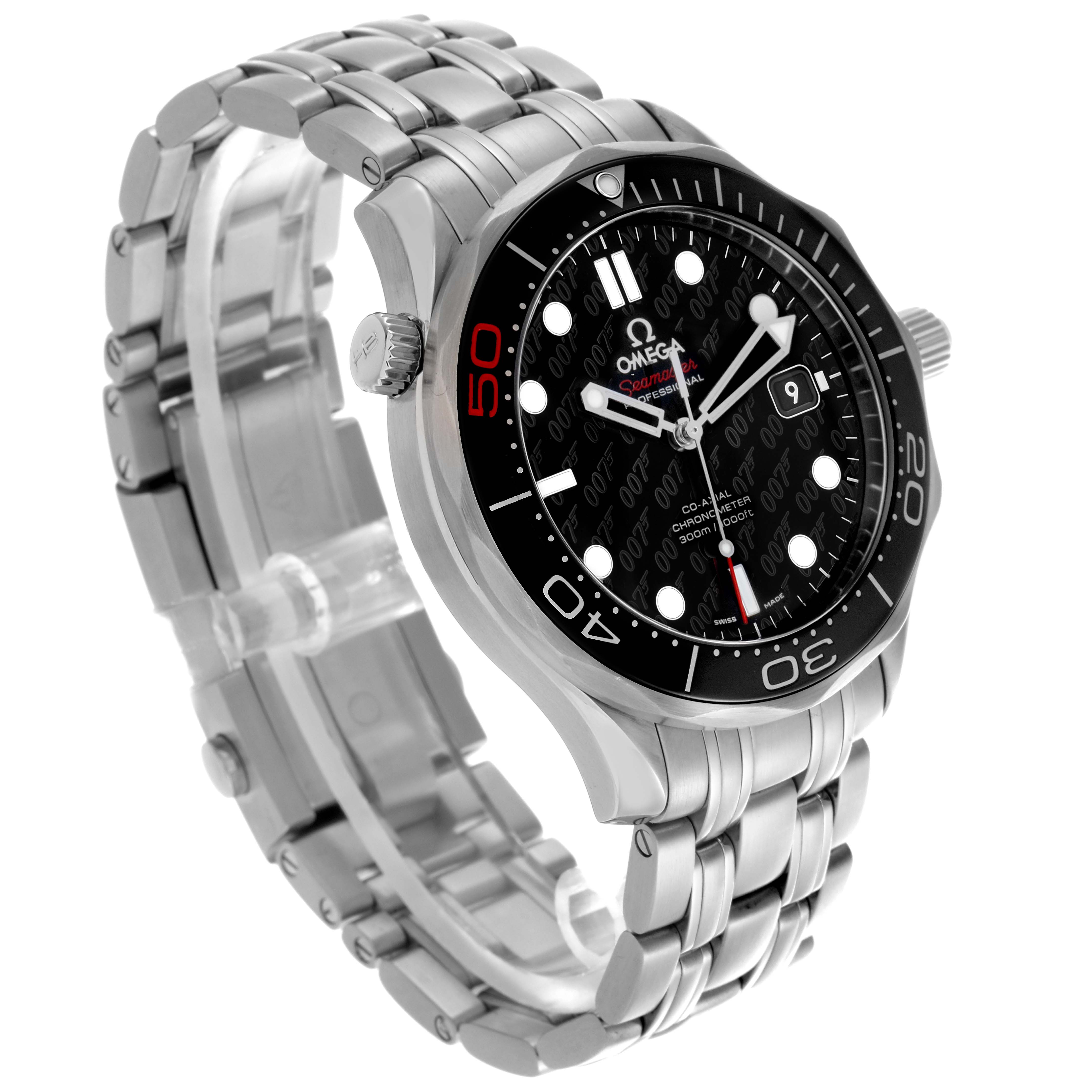 The Omega Seamaster 212.30.41.20.01.005 Men
s Stainless Steel Black Dial 212.30.41.20.01.005 Men
s Stainless Steel Black Dial watch is shown at a slight angle, displaying the face, bezel, crown, and bracelet.