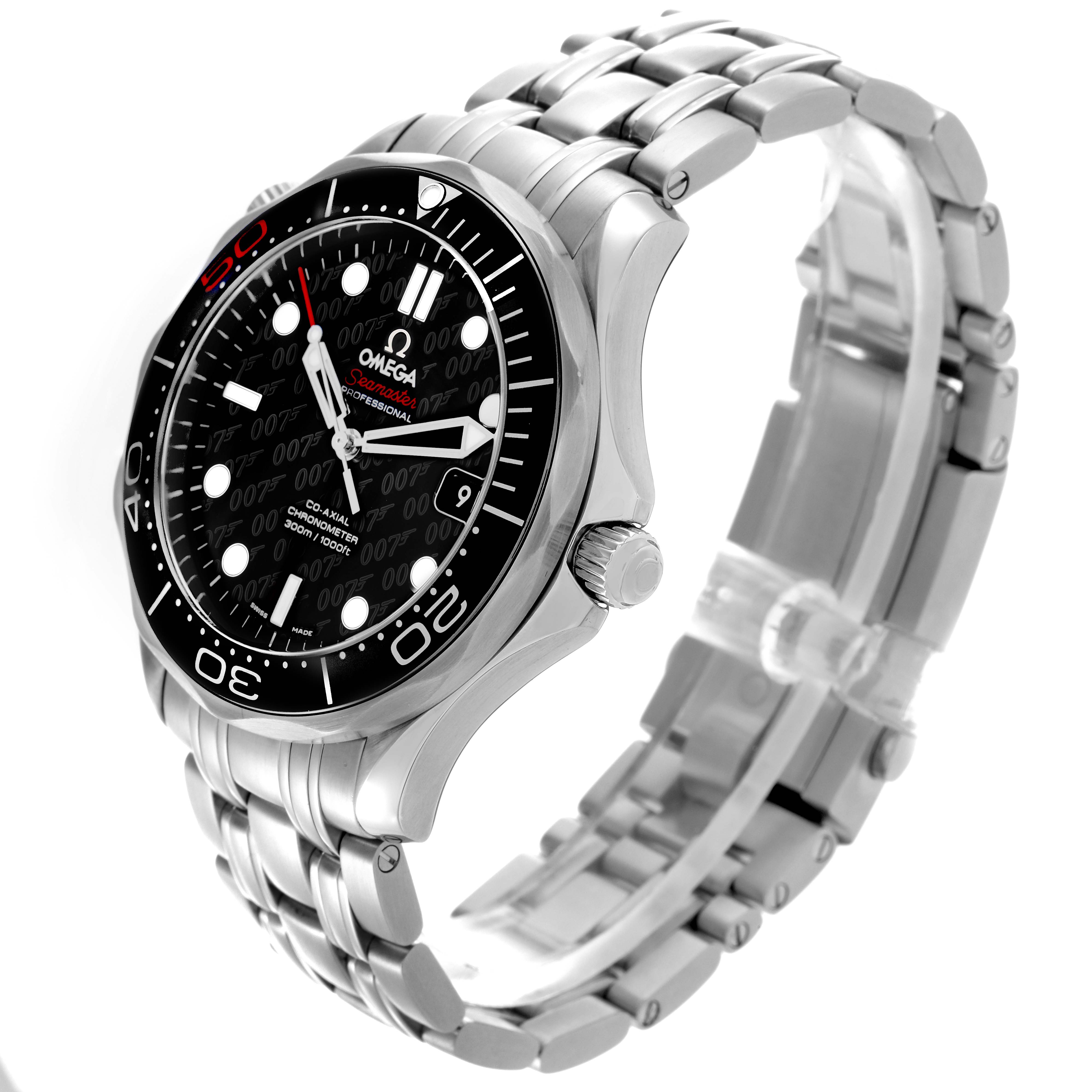 The Omega Seamaster 212.30.41.20.01.005 Men
s Stainless Steel Black Dial 212.30.41.20.01.005 Men
s Stainless Steel Black Dial watch is shown at a three-quarter angle, highlighting the dial, bezel, crown, and bracelet.