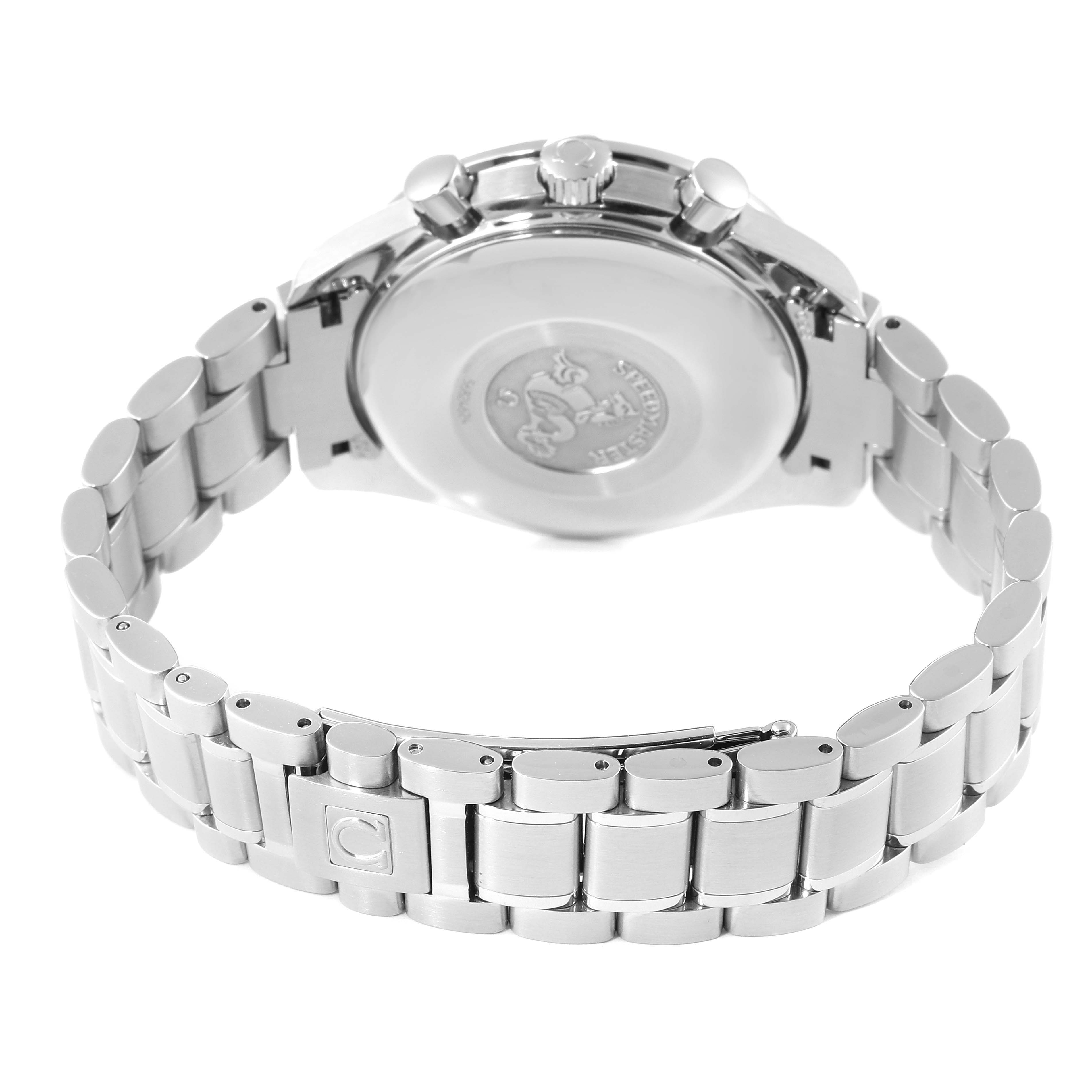 The image shows the back case and bracelet of an Omega Speedmaster 3513.33.00 Men's Stainless Steel White Dial 3513.33.00 Men's Stainless Steel White Dial watch from a rear angle.