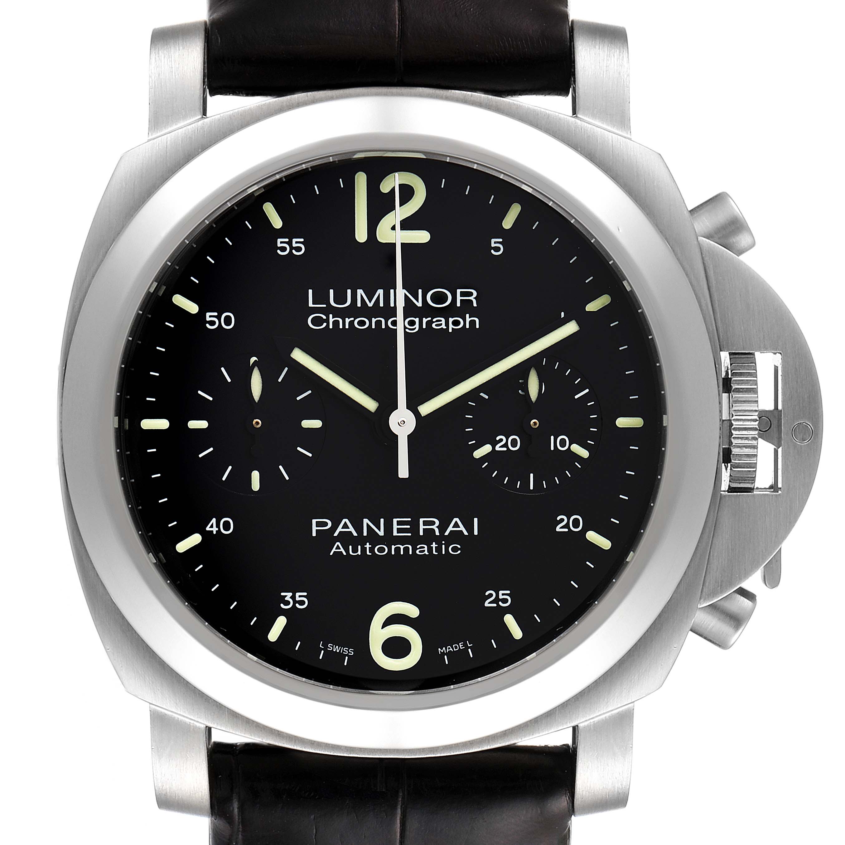 Panerai Luminor Chronograph Black Dial Steel Mens Watch PAM00310