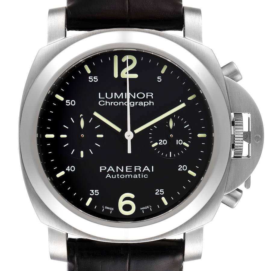 Panerai Luminor Chronograph Black Dial Steel Mens Watch PAM00310 SwissWatchExpo