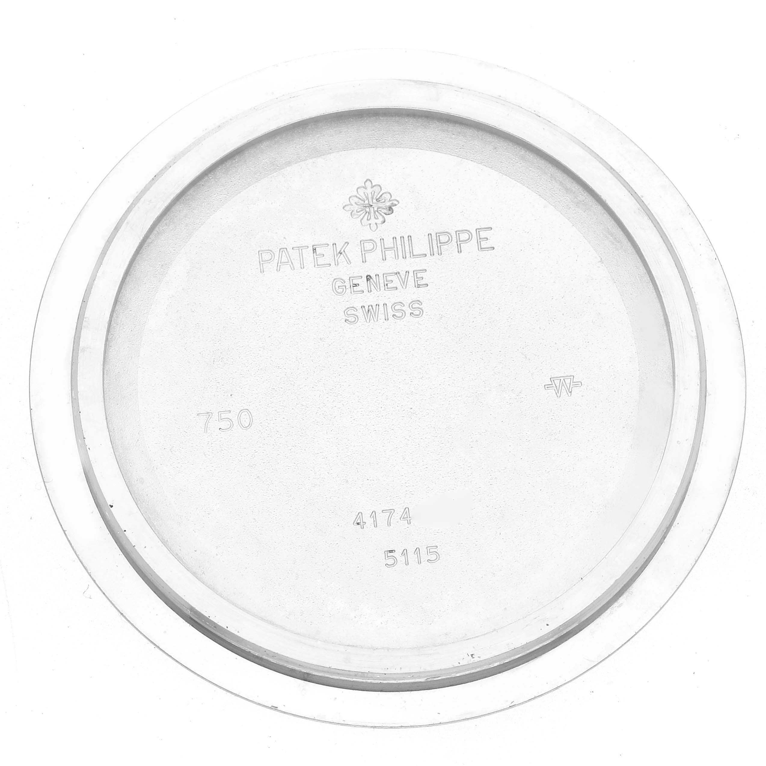 This image shows the inside case back of a Patek Philippe Calatrava 5115G Men's White Gold White Dial 5115G Men's White Gold White Dial watch.