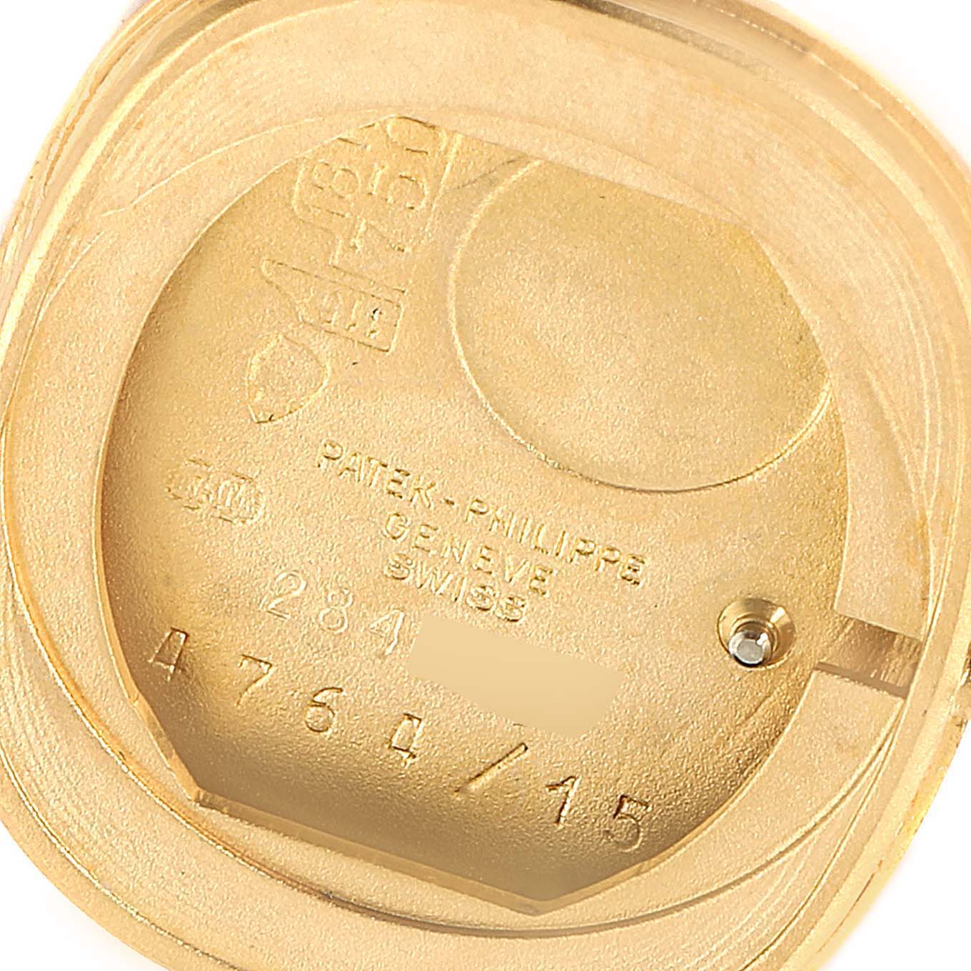 This image shows the back interior with inscriptions of the Golden Ellipse model by Patek Philippe.