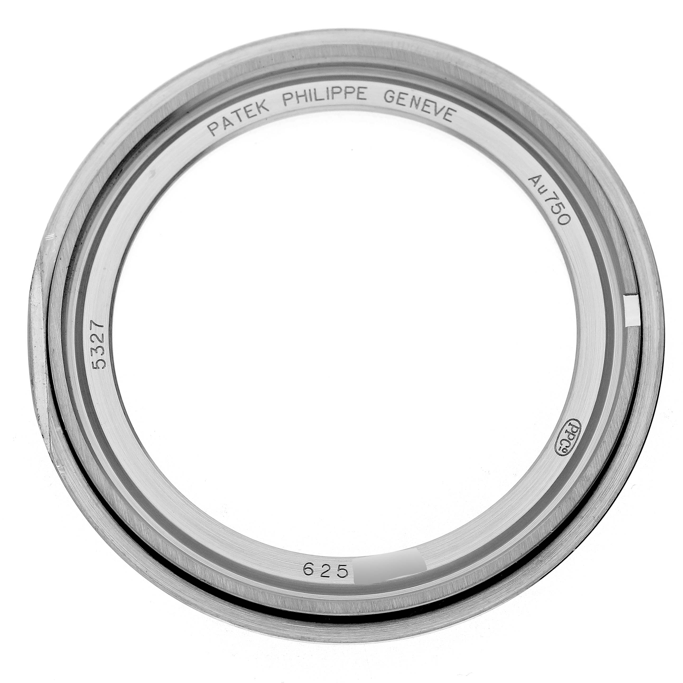 The image shows the front view of a bezel for a Patek Philippe Complications 5327G Men's White Gold Blue Dial model.