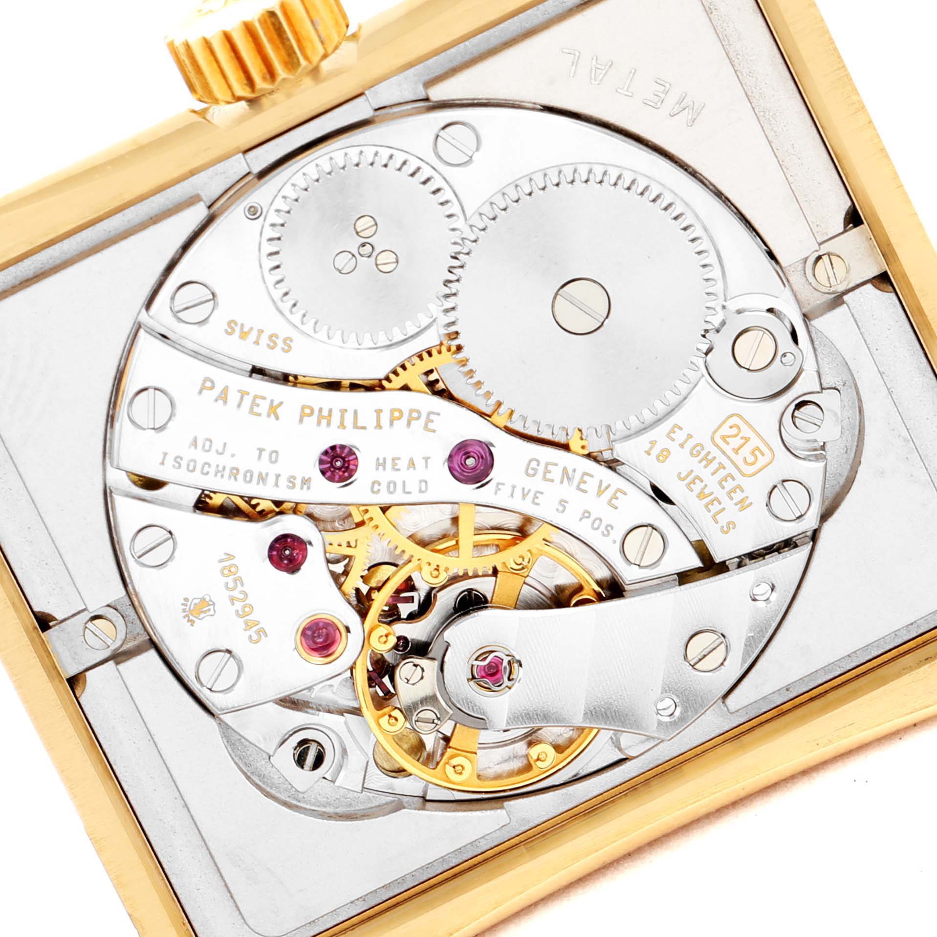 This image shows the intricate inner workings of the Patek Philippe Pagoda 5500 Men's Yellow Gold Champagne Dial 5500 Men's Yellow Gold Champagne Dial Yellow Gold Limited Edition Mens Watch 5500J, highlighting its movement components.