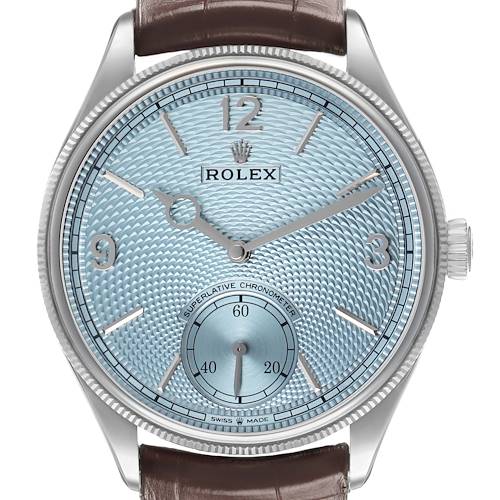 Photo of Rolex 1908 Ice Blue Dial Platinum Mens Watch 52506 Unworn