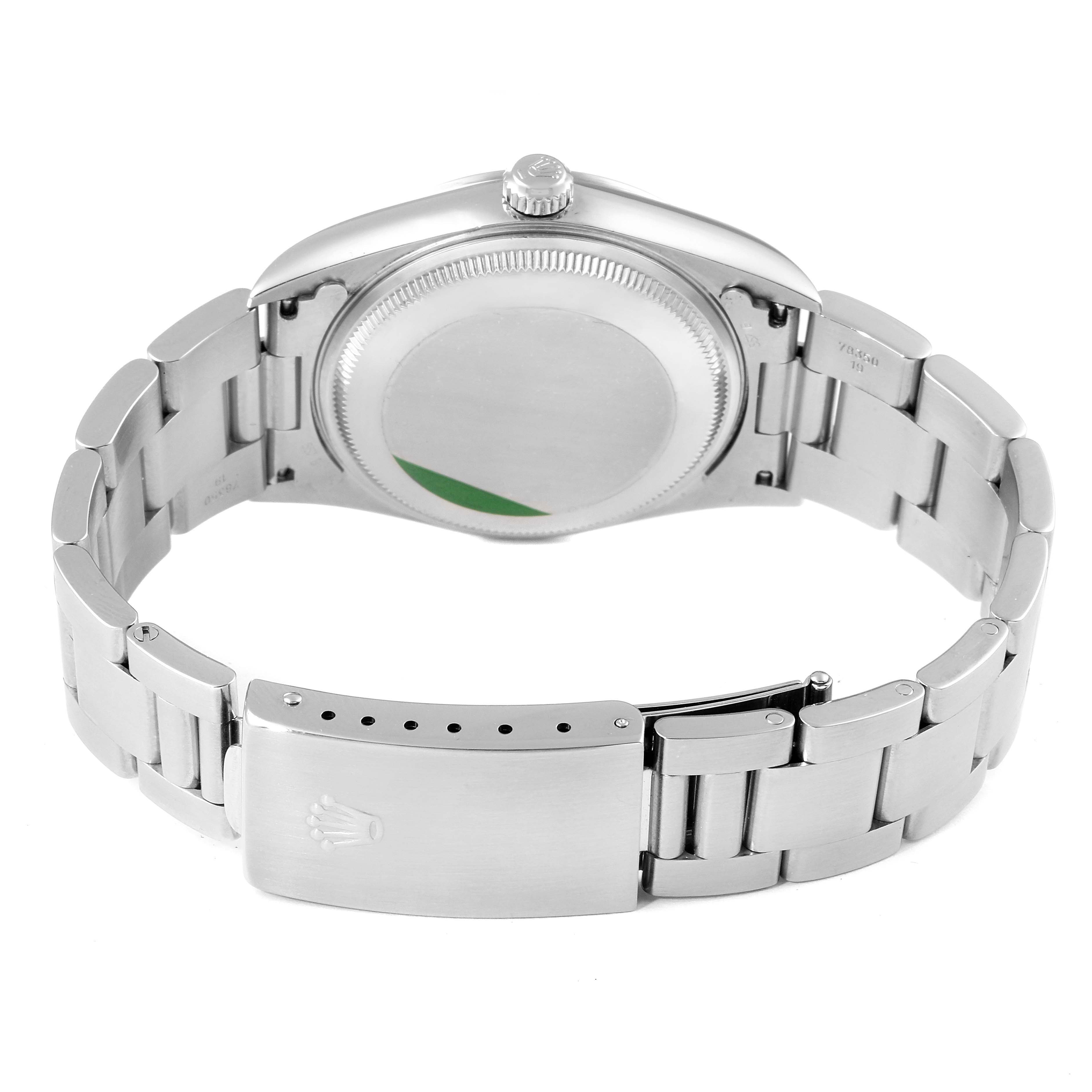 The image shows the back of a Rolex Air-King 14000 Men's Stainless Steel Blue Dial 14000 Men's Stainless Steel Blue Dial watch, highlighting the case back, bracelet, and clasp.