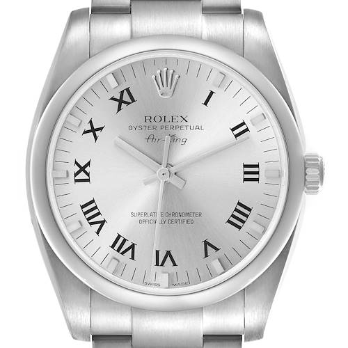 Photo of Rolex Air King Silver Roman Dial Stainless Steel Mens Watch 114200