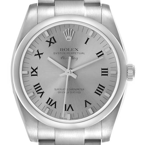 Photo of Rolex Air King Silver Slate Roman Dial Stainless Steel Mens Watch 114200
