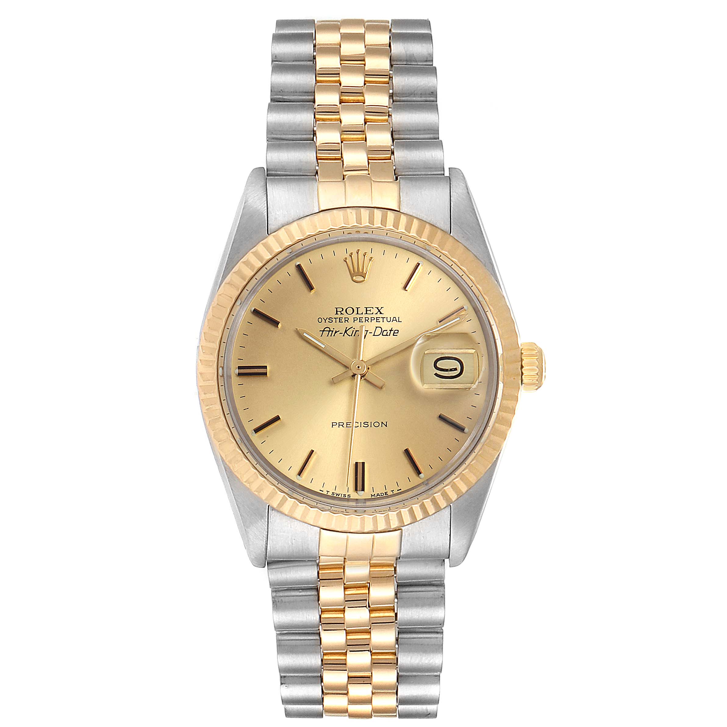The Rolex Vintage Collection 5701N Men's Steel and Gold (two tone) Champagne Dial 5701N Men's Steel and Gold (two tone) Champagne Dial watch is shown from the front, displaying its face, bezel, crown, and two-tone bracelet.