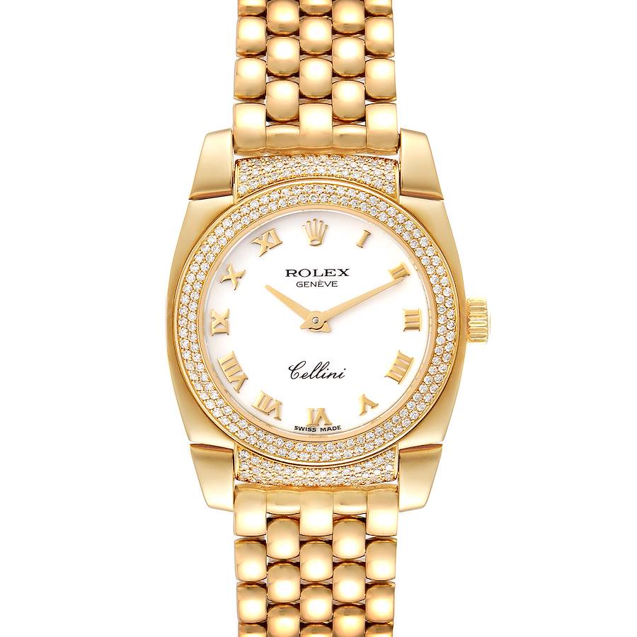 Rolex Cellini Cestello Yellow Gold White Roman Dial Ladies Watch 6311 SwissWatchExpo