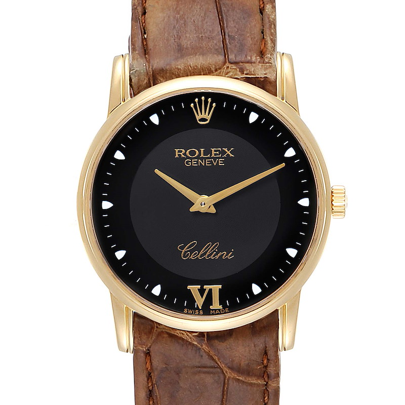 Rolex Cellini Classic Yellow Gold Black Dial Watch 5116 Box Papers SwissWatchExpo