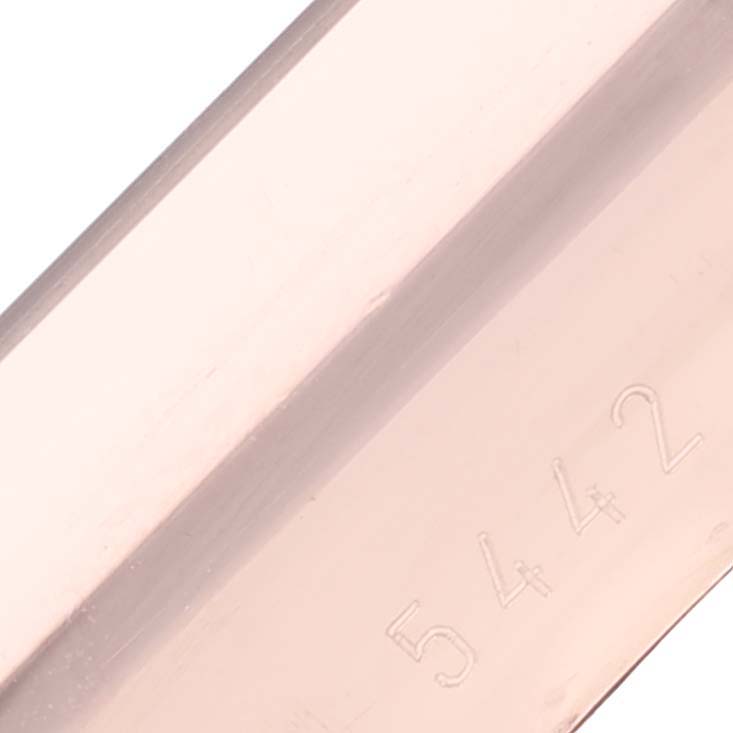 The image shows a close-up of the side of a Rolex Cellini 5442 Men
s Rose Gold Black Dial 5442 Men
s Rose Gold Black Dial watch, highlighting an engraved number.