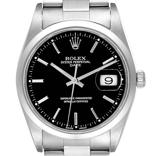 Photo of Rolex Date Black Dial Oyster Bracelet Steel Mens Watch 15200 Box Papers