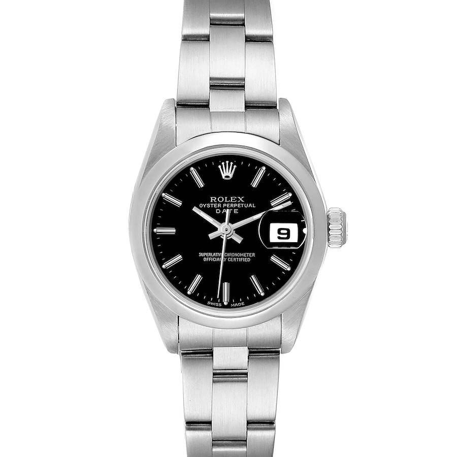 Rolex Date Black Dial Smooth Bezel Steel Ladies Watch 79160 SwissWatchExpo