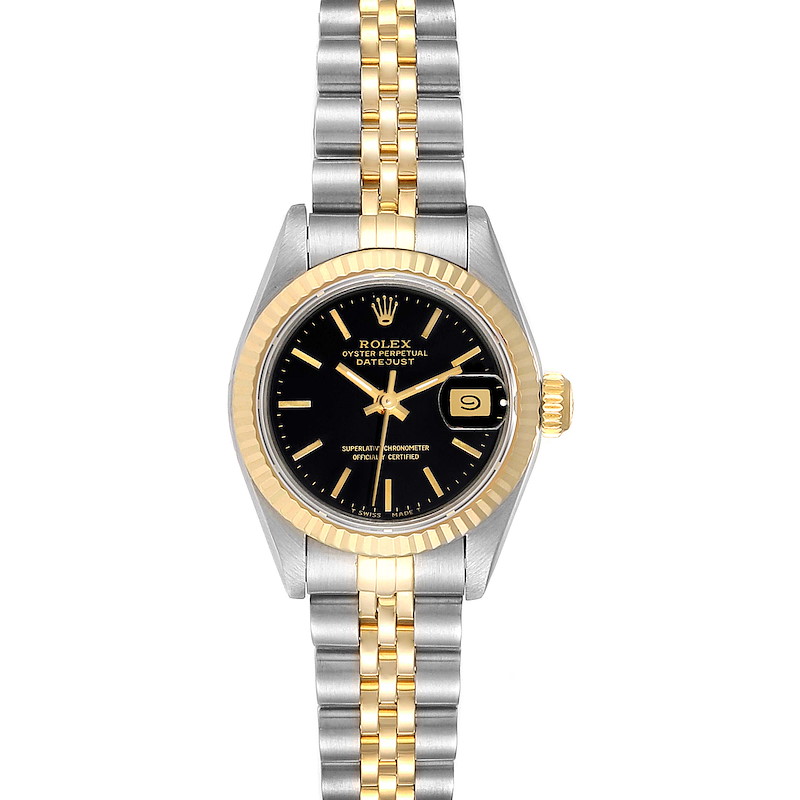 Rolex Datejust 26 Steel Yellow Gold Black Dial Ladies Watch 69173 SwissWatchExpo