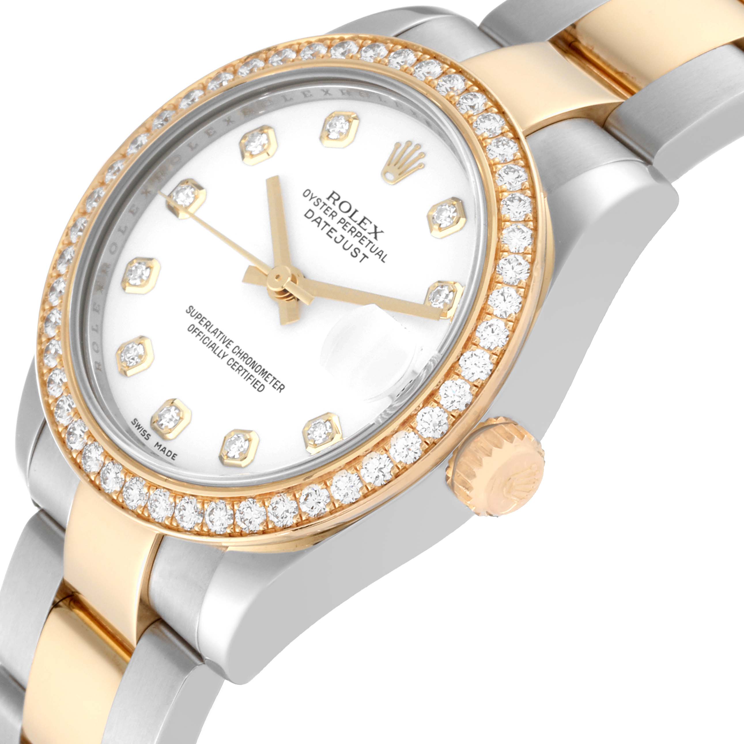 The image showcases a close-up of the Rolex Datejust watch, highlighting the face, bezel, crown, and bracelet at an angle.