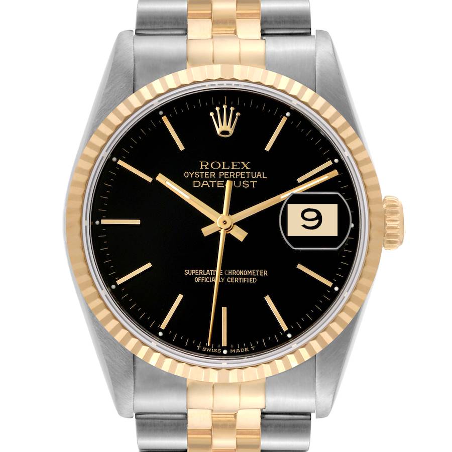 Rolex Datejust 36 Steel Yellow Gold Black Dial Mens Watch 16233 SwissWatchExpo