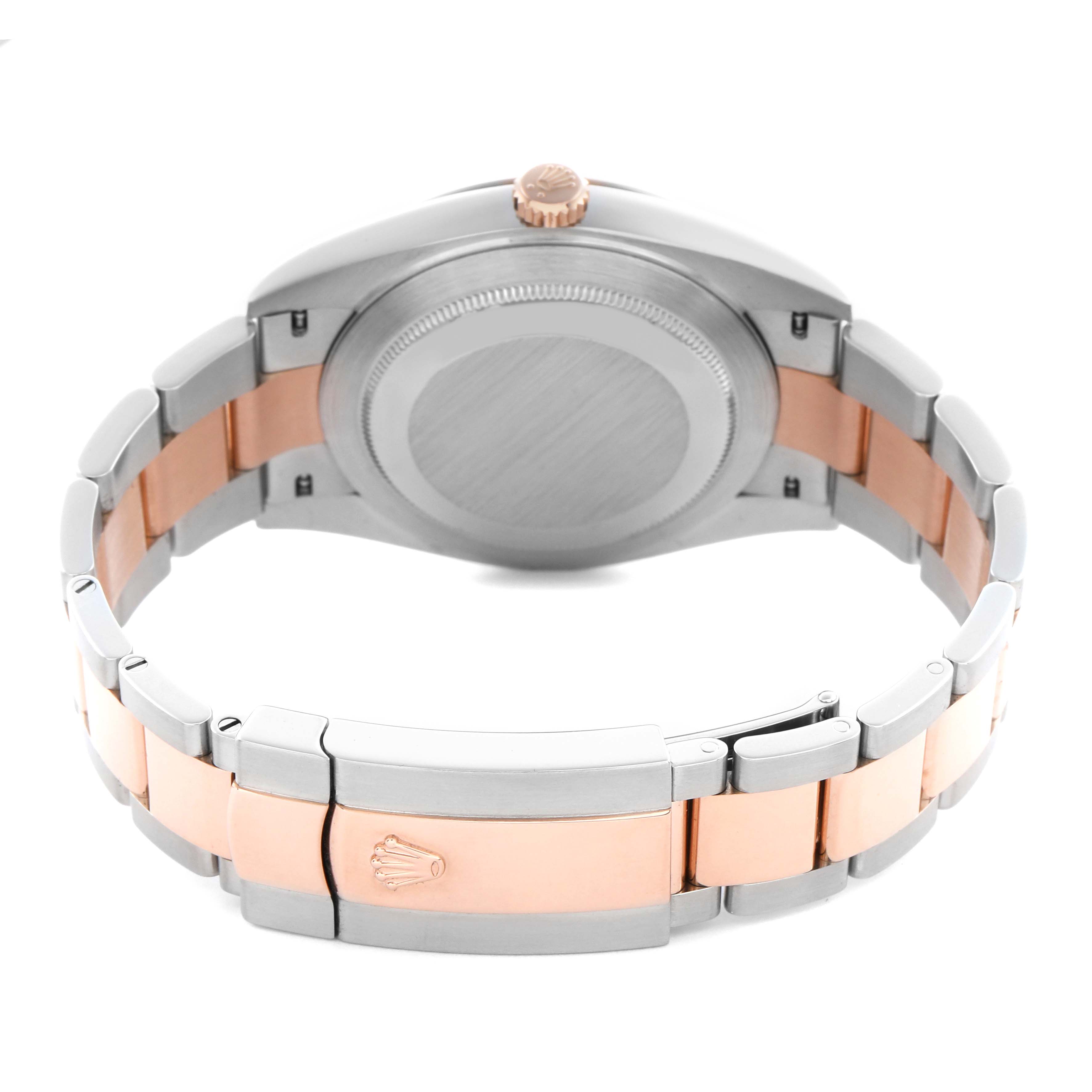 The image shows the back and clasp of a Rolex Datejust 41 126331 Men
s Steel and Gold (two tone) Brown Dial 126331 Men
s Steel and Gold (two tone) Brown Dial, highlighting the two-tone bracelet and case.