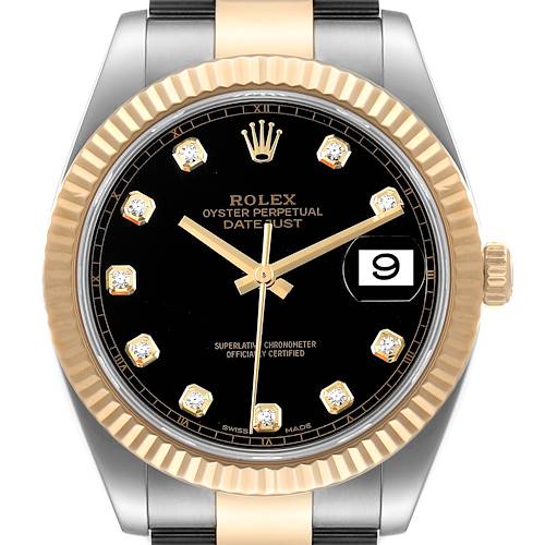 Photo of Rolex Datejust 41 Steel Yellow Gold Black Diamond Dial Watch 126333 Box Card