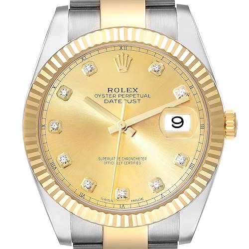Photo of Rolex Datejust 41 Steel Yellow Gold Diamond Dial Mens Watch 126333 Box Card