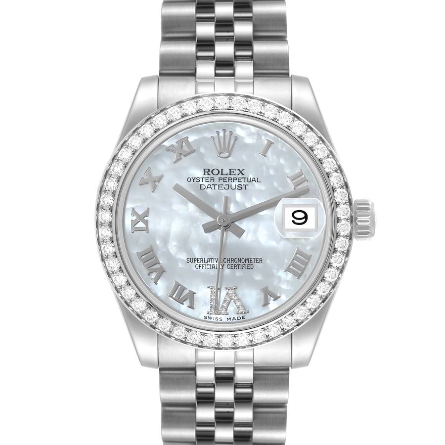 Rolex Datejust Midsize Steel White Gold Mother of Pearl Diamond Ladies Watch 178384 Box Card SwissWatchExpo