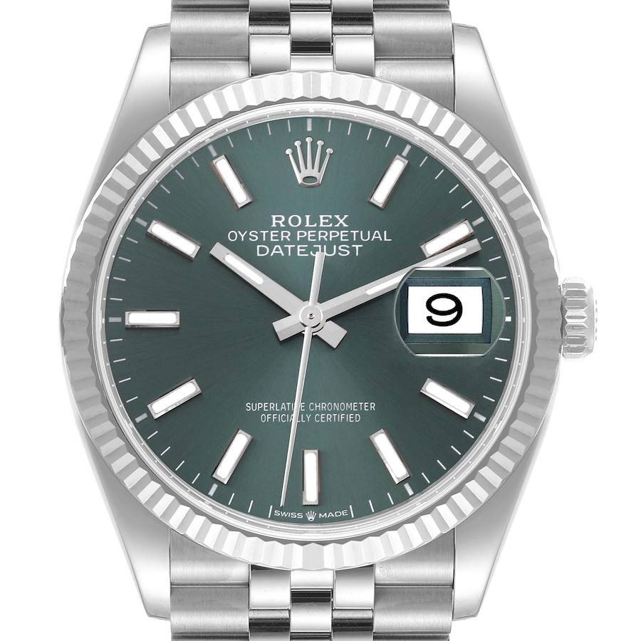 Rolex Datejust Steel White Gold Mint Green Dial Mens Watch 126234 Unworn SwissWatchExpo