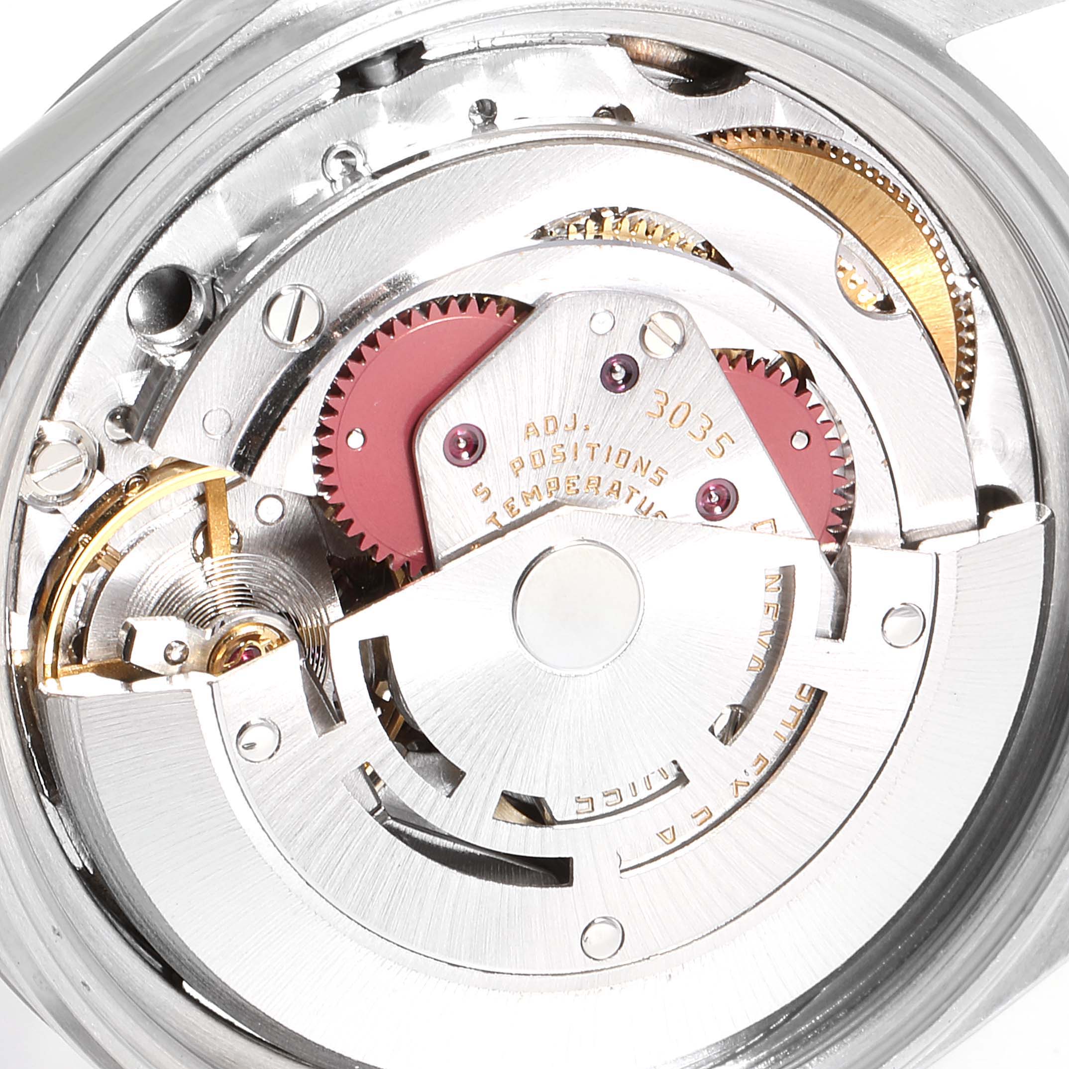 Close-up view of the movement mechanism in the Vintage Collection model by Rolex.