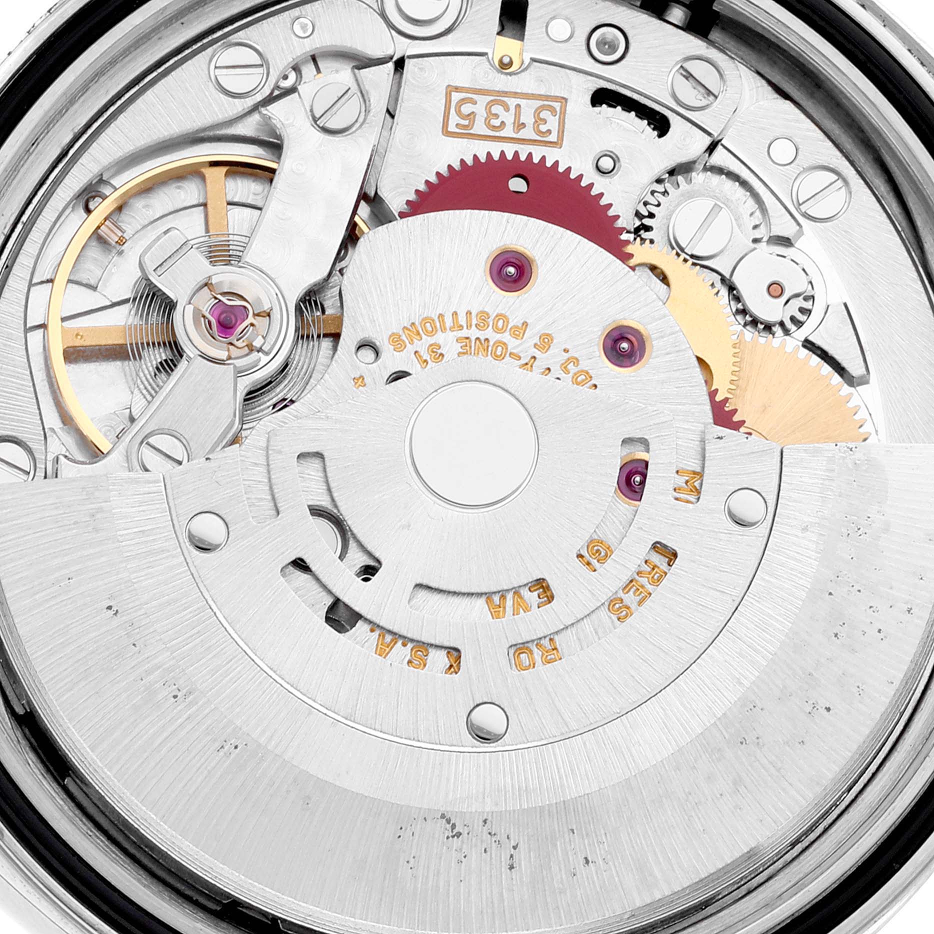 This image shows the intricate inner mechanical movement of the Rolex Datejust 16233 Men's Steel and Gold (two tone) Blue Dial 16233 Men's Steel and Gold (two tone) Blue Dial watch.