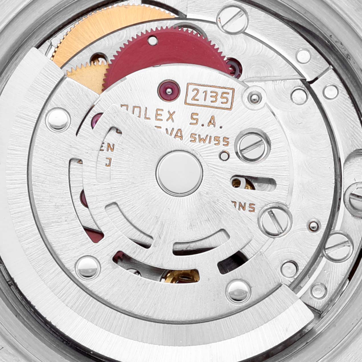 This is a close-up image of the movement mechanism inside a Rolex Datejust 69173 Women's Steel and Gold (two tone) Champagne Dial 69173 Women's Steel and Gold (two tone) Champagne Dial watch.