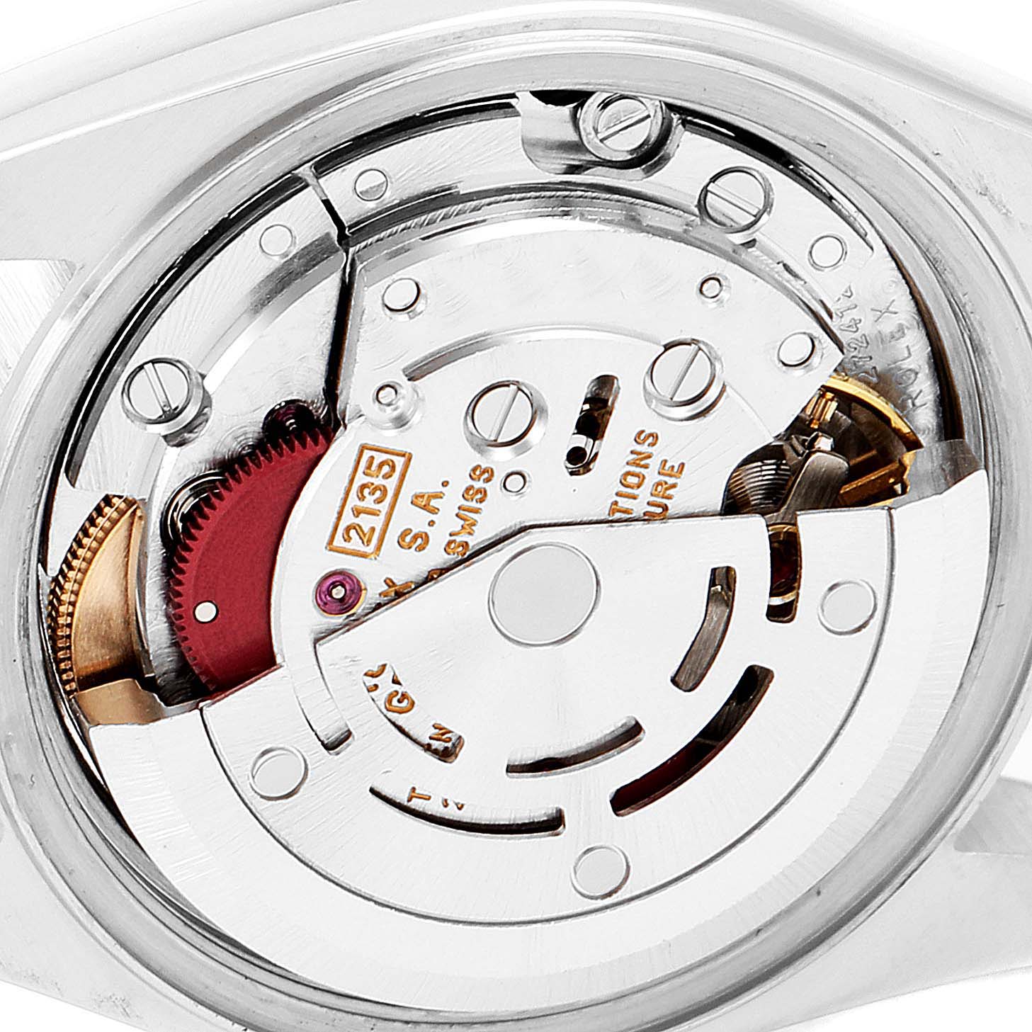 The image shows a close-up view of the movement mechanism of a Rolex Datejust 69173 Women's Steel and Gold (two tone) Brown Dial 69173 Women's Steel and Gold (two tone) Brown Dial watch.