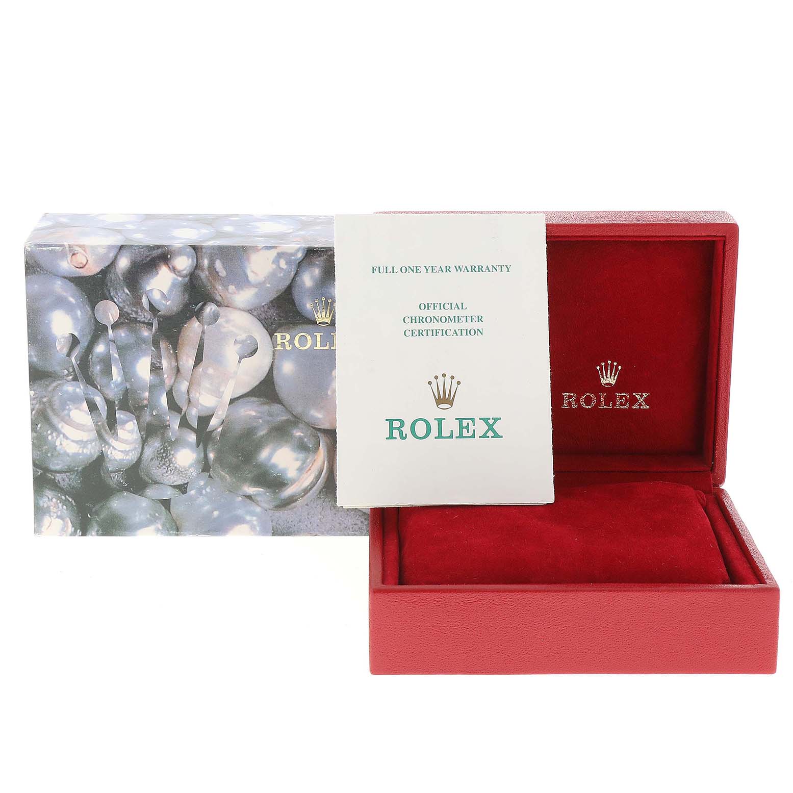 The image shows a Rolex Datejust 69173 Women's Steel and Gold (two tone) Brown Dial 69173 Women's Steel and Gold (two tone) Brown Dial model watch box, warranty card, and certification, viewed from the front angle.