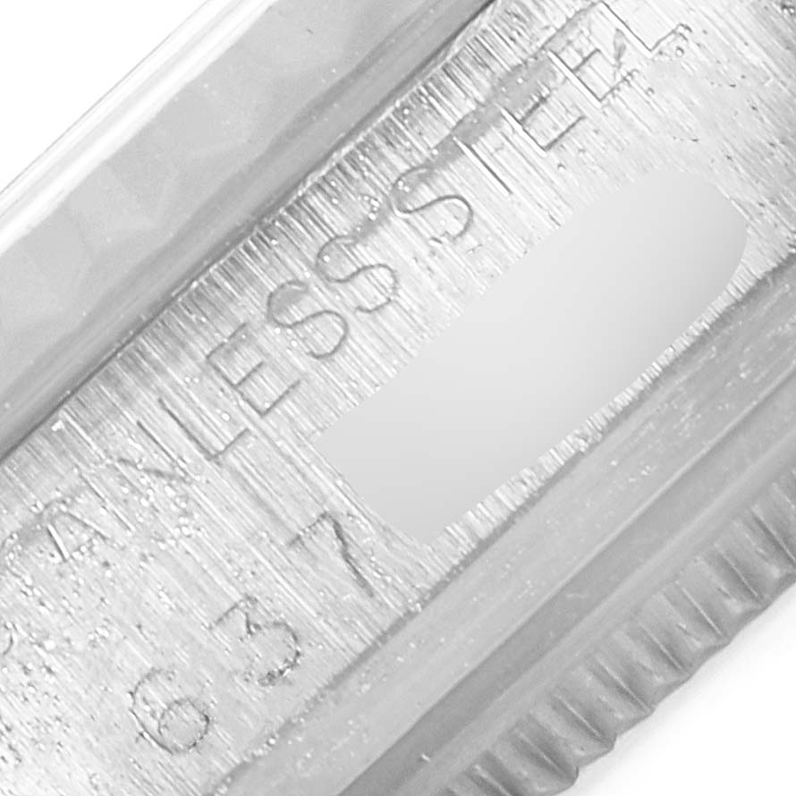 The image shows a close-up view of the case back and serial number engraving on a Rolex Vintage Collection 16014 Men's Stainless Steel Black Dial 16014 Men's Stainless Steel Black Dial watch.