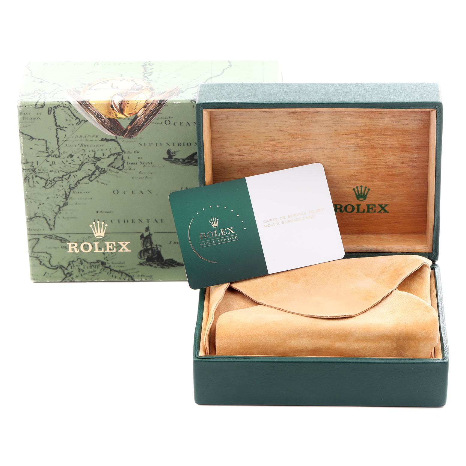 The image shows a Rolex Explorer 1655 Men
s Stainless Steel Black Dial 1655 Men
s Stainless Steel Black Dial box and warranty card, without the watch visible.