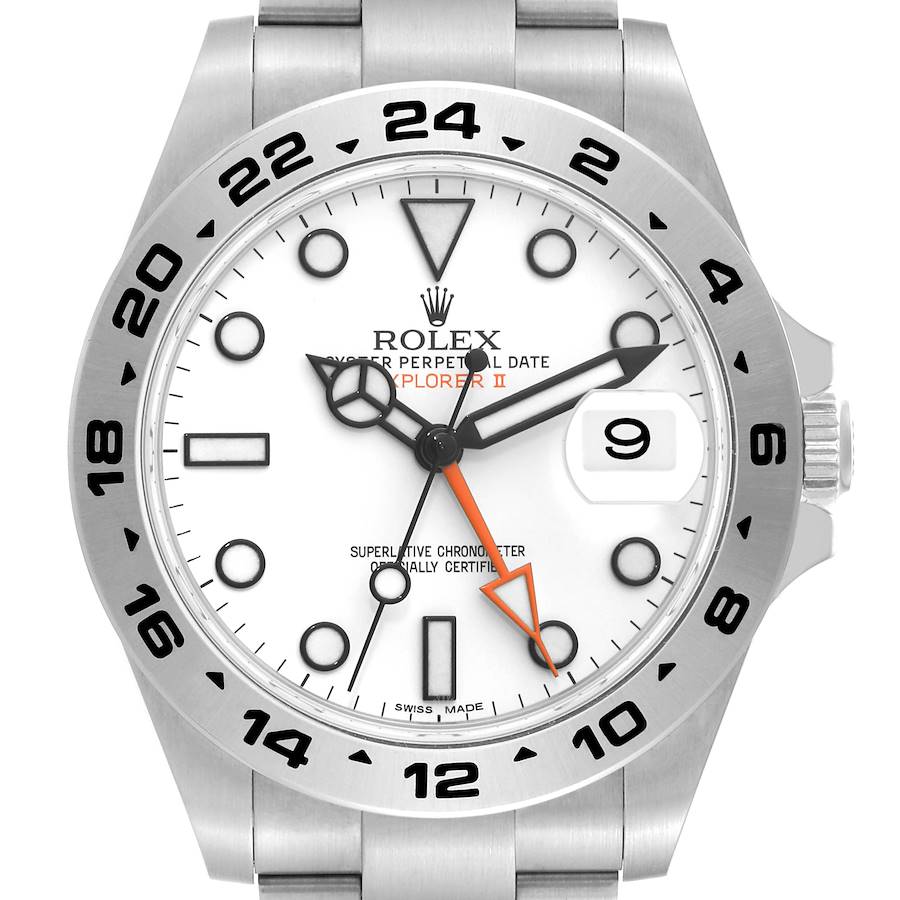 Rolex Explorer II White Dial Orange Hand Steel Mens Watch 216570 Box Card SwissWatchExpo