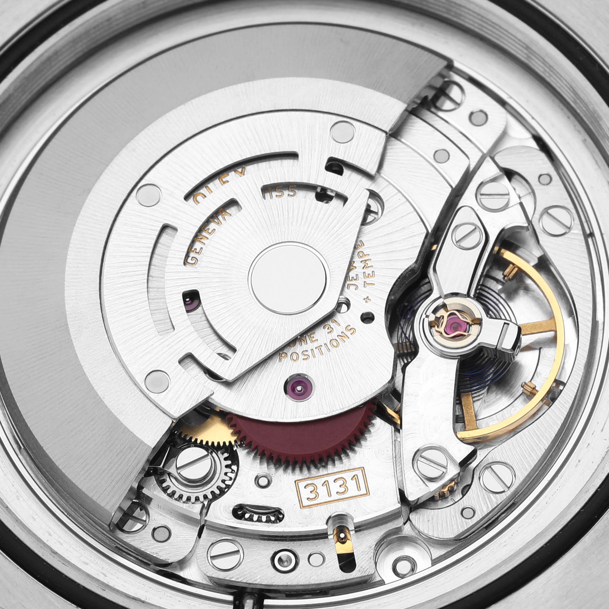 This image shows a close-up view of the inner mechanical movement of a Rolex Milgauss 116400 Men's Stainless Steel Black Dial 116400 Men's Stainless Steel Black Dial watch.