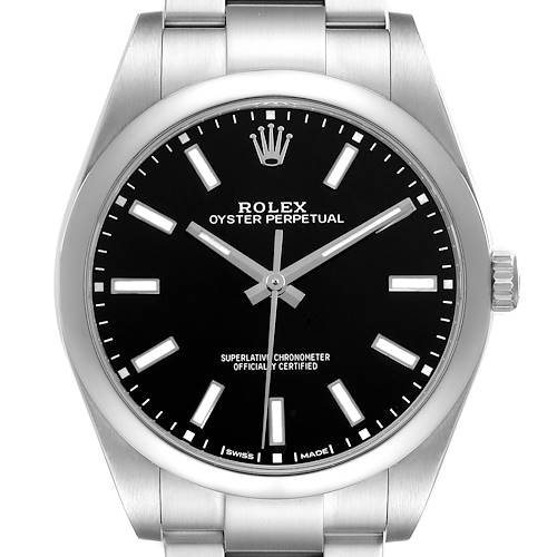 Photo of Rolex Oyster Perpetual 39 Steel Black Dial Mens Watch 114300 Box Card