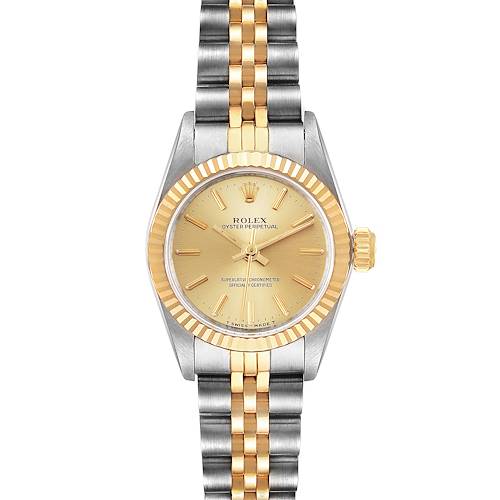 Photo of Rolex Oyster Perpetual Fluted Bezel Steel Yellow Gold Ladies Watch 67193 Box