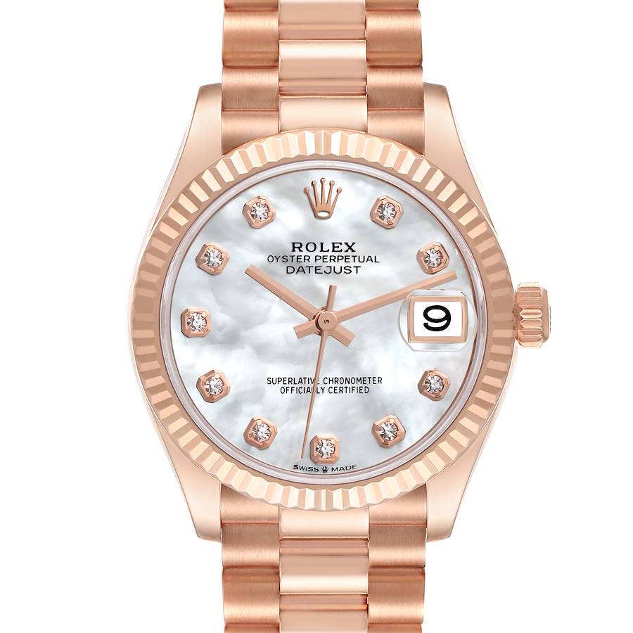 Rolex President Datejust Midsize Rose Gold MOP Diamond Ladies Watch 278275 SwissWatchExpo